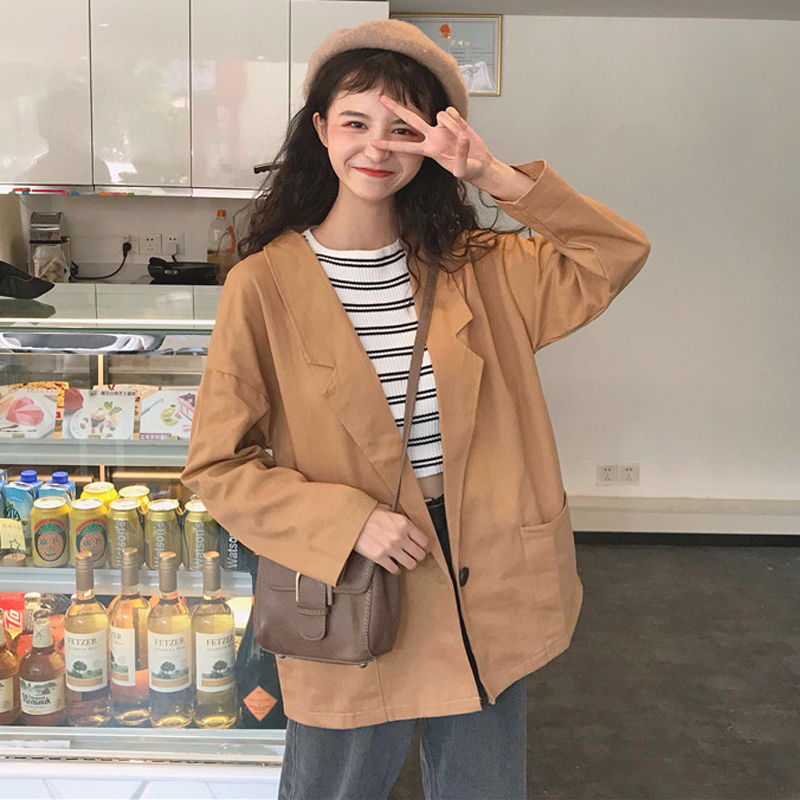 秋裝女裝韓版寬松百搭中長款薄款學生休閑開衫長袖夾克上衣外套潮