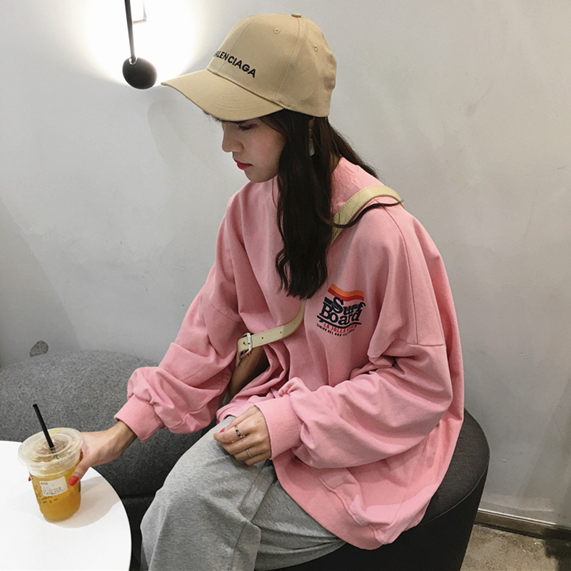 秋裝女裝韓版字母印花寬松慵懶風套頭衛衣中長款休閑長袖上衣外套