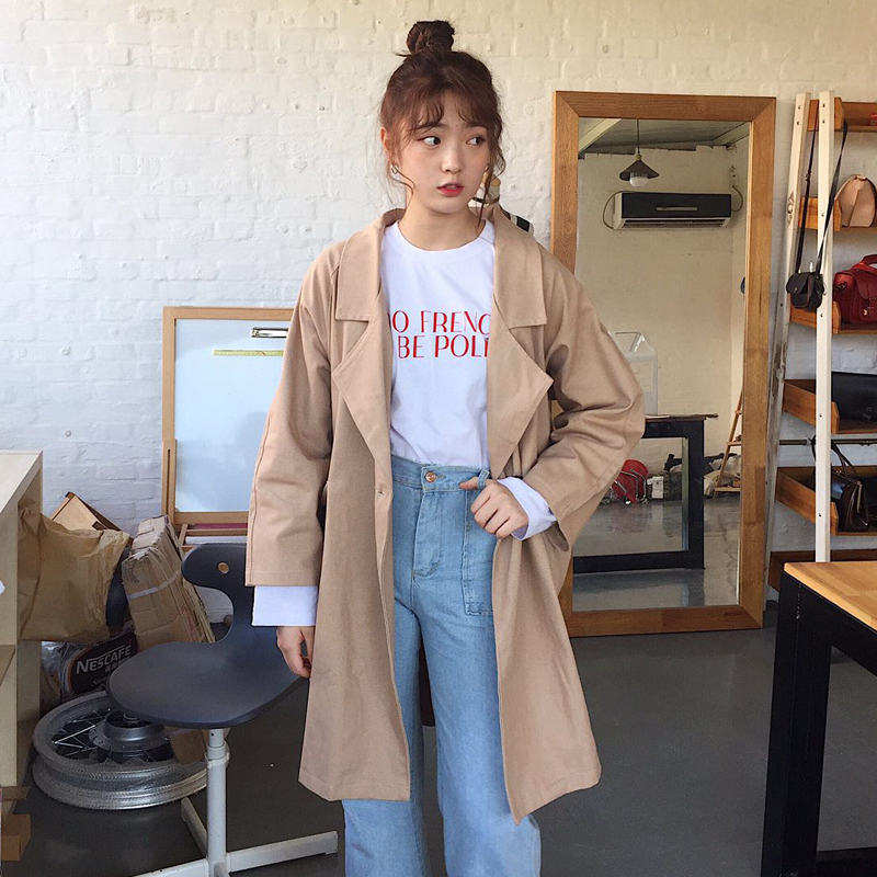 秋裝女裝韓版寬松百搭長袖風衣學生中長款休閑顯瘦開衫上衣外套潮