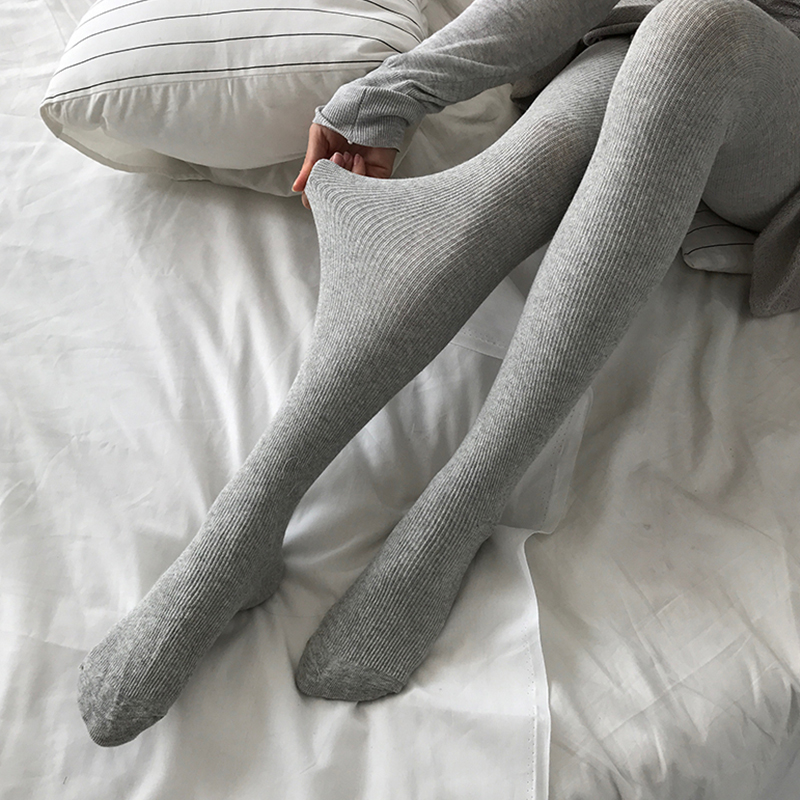 2018秋冬新款韓版舒適純色百搭彈力打底連襪褲襪豎紋針織女長褲潮